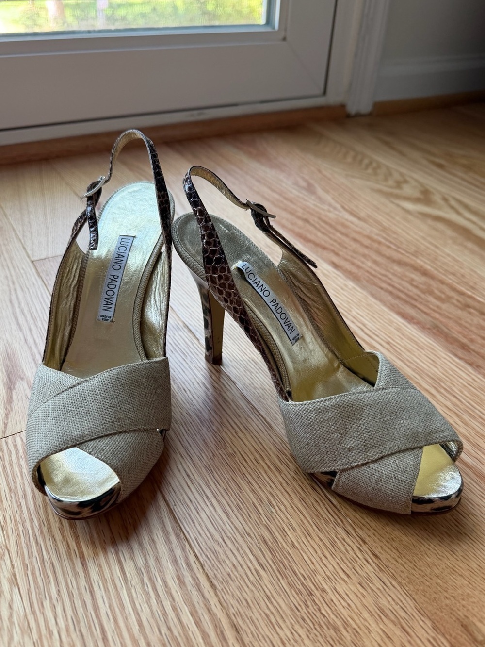 Luciano Padovan Italian Leather Slingback Heels Mixed Animal Print Size 38 US 8